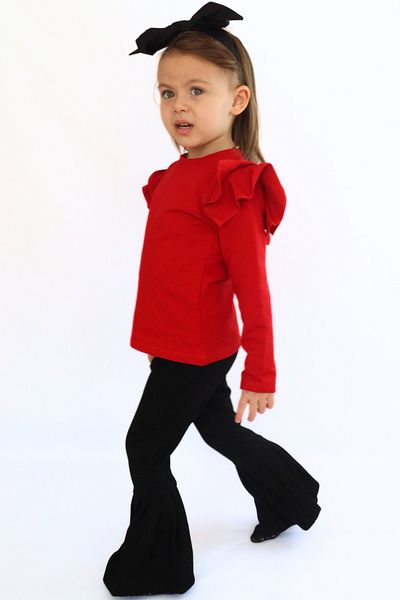 Parla Kids Baby Girl Coco Red Ruffled Long Sleeve Spanish Bottom Top Tracksuit Set