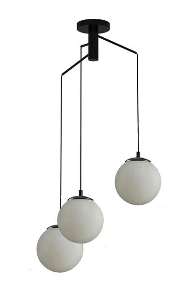 Modavize Elroy Black Living Room - 3-Piece Chandelier White Glass Pendant Lamp - Kitchen and Cafe Authentic Case