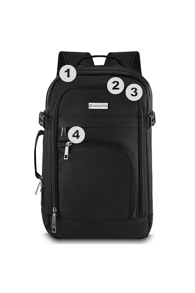 zagatto Rucsac de călătorie ®, negru, 20l, 40x20x25 cm, Ryanair/Wizz Air, curea pentru troler, Zg910