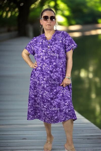 yagmurberen Front Half Buttoned Judgment Collar Pocket Short Sleeve Medium Length Plus Size Cotton Viscose Dress