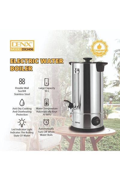 Denx غلاية كهربائية من الفولاذ المقاوم للصدأ سعة 10 لتر بقوة 1800 وات DX3406