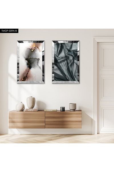 Zevahir Mobilya Dekorasyon SET DE MASA MODERNĂ DUALĂ MDF CU CADRU DE PLEXY CU OZAR SILVER, FOND ALB, MODEL NEGRU