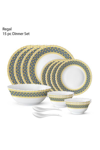 British Chef 15 Pieces Opalware Dinner Set | Microwave, Dishwasher & Frezzer Safe | Regal Dinnerware Set