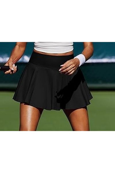 LADY HAZAL Fusta de tenis neagră cu talie înaltă - pantaloni scurți sport Slimfit cu două straturi