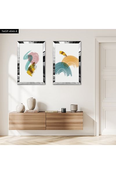 Zevahir Mobilya Dekorasyon SET DE PENTRU TABLĂ MDF DECORATIVĂ CU CADRU DE PLEXY CU OGLINDĂ DE ARGINTI, FON ALB, CULOARE, PENTRU PERIE