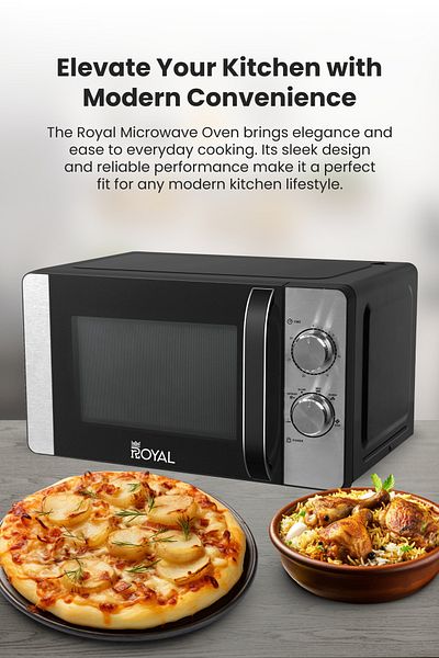 Royal Manual Microwave Oven, 6 Power Leves, 30 Min Timer, Child Safety-lock, 20 L 700 W Ra-20xm2 Black