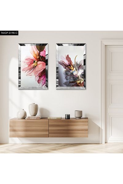 Zevahir Mobilya Dekorasyon FLORI COLORATE CU CADRU DE PLEXY CU OGLINDA DE ARGINT SET DE MASA MDF DUBLA