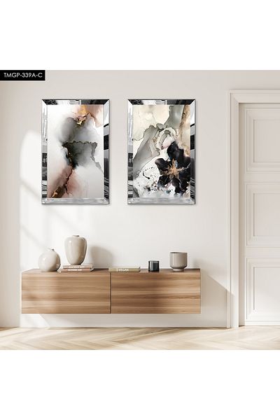 Zevahir Mobilya Dekorasyon SET DE MASA MODERNA DUBLA MDF CU CADRU DE PLEXY CU OGLINDA SILVER FOND ALB