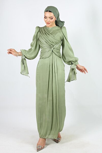 Olcay Βραδινό φόρεμα Yoryo με μεταξωτό χιτζάμπ με βολάν και λεπτομέρεια με φιόγκο, δεμένο στο στόμα, φόρεμα ÇAĞLA 1224