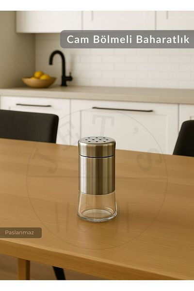 Jet's Home Stainless Spice Rack Glass Compartment Steel Pepper Shaker 11X5,5 cm