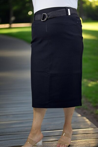 yagmurberen High Waist Full Lycra Knee Length Plus Size Skirt with Belt Accessories