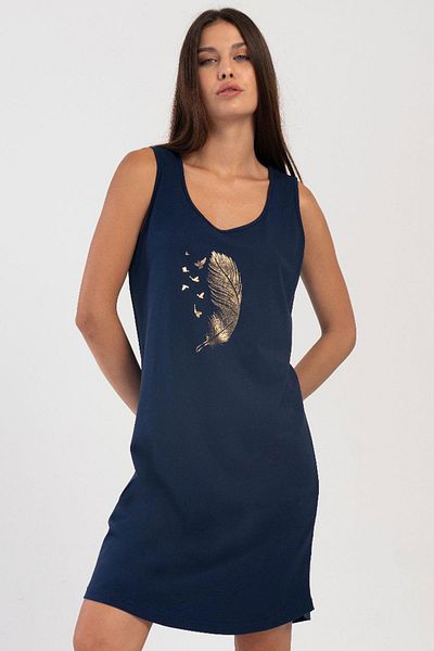 VİENETTA Women's Wide Strap Navy Blue Nightgown 100% Cotton C3T9N1O504