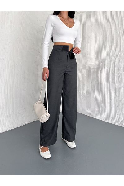 DeChival Cirted Fabric Pants / Women's Fabric Pants Wide Legs