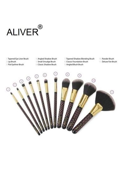 ALİVER Oliver 11-Piece Makeup Brush Set with Case. Black/Gold