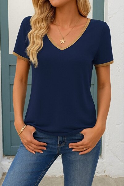 Viyamo New Season Women's Short Sleeve V-Neck Viscose Comfortable Blouse