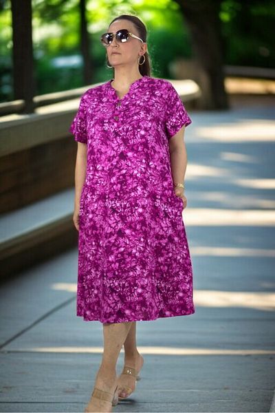 yagmurberen Front Half Buttoned Judgment Collar Pocket Short Sleeve Medium Length Plus Size Cotton Viscose Dress