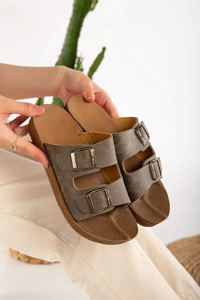 Altın Adım Ορθοπεδική σόλα από φελλό Unisex Μοντέλο Άνετες καθημερινές παντόφλες με διπλή πόρπη