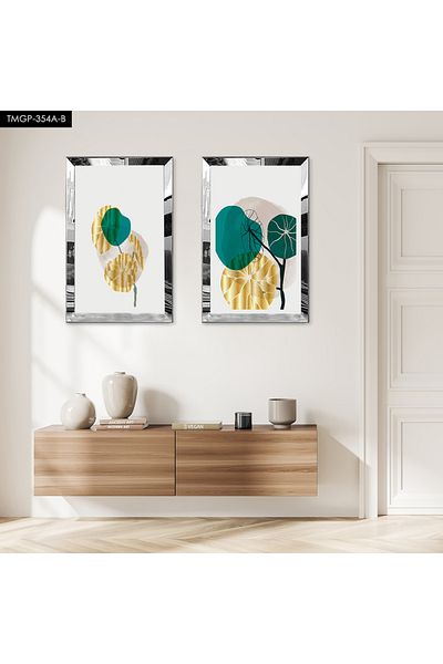 Zevahir Mobilya Dekorasyon SET DE MASA MDF DUBLA PLANT DECORATIVA VERDE CU CADRU DE PLEXY CU OGLINDA SILVER FOND ALB