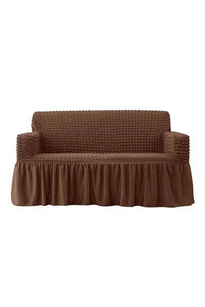 OEM Husa canapea, 3 locuri - 180x230cm, Creponat cu Volanase, Poliester cu Licra, Maro