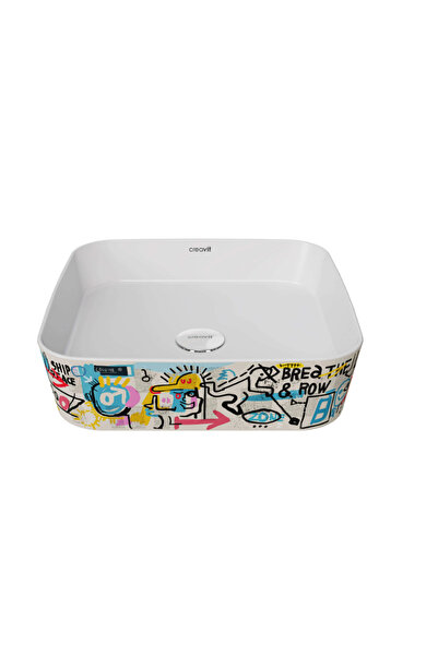 Creavit LP040GRFT Loop Kare Çanak Lavabo 40 cm Grafiti Desen Uygulamalı