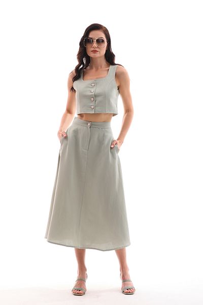 Shine Fine Buttoned Vest and Skirt Set