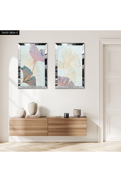 Zevahir Mobilya Dekorasyon SET DE TABLĂ MDF DUALĂ DE TRANDAFIR ABSTRACT MODERN CU CADRU DE PLEXY CU OZAR SILVER