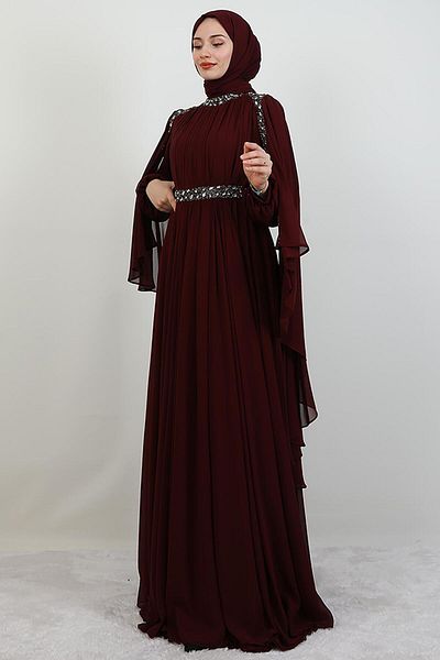 GİYZAMİLA Βραδινό φόρεμα Tutku Chiffon Claret Red
