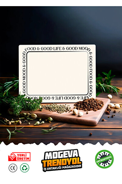 MOGEVA Antibakteriyel Good Life Temalı Cam Kesme Tahtası Sunum Tablası Küçük ...
