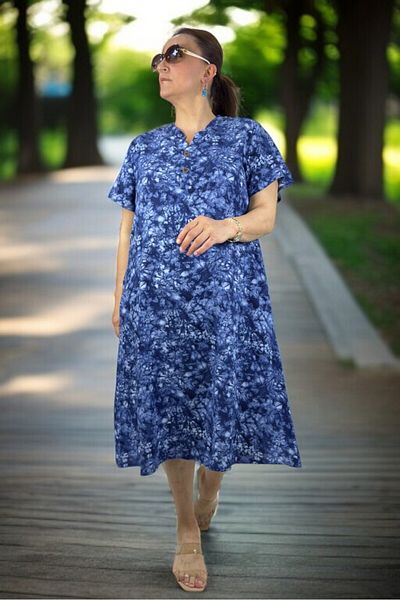 yagmurberen Front Half Buttoned Judgment Collar Pocket Short Sleeve Medium Length Plus Size Cotton Viscose Dress