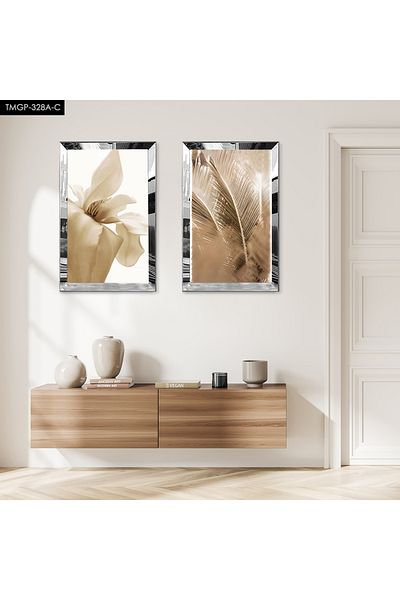 Zevahir Mobilya Dekorasyon SET DE MASA MODERN PLANT MODERN DUBLA MDF CU CADRU DE PLEXY CU OGLINDA SILVER