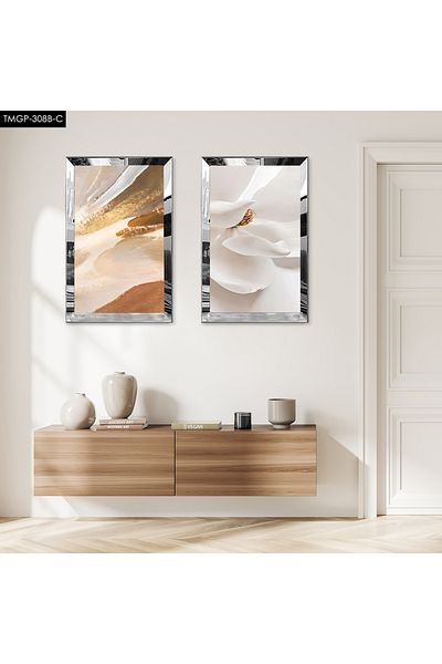 Zevahir Mobilya Dekorasyon SET DE MASA DECORATIVA DUBLA MDF ALB CU CADRU PLEXY CU OGLINDA SILVER