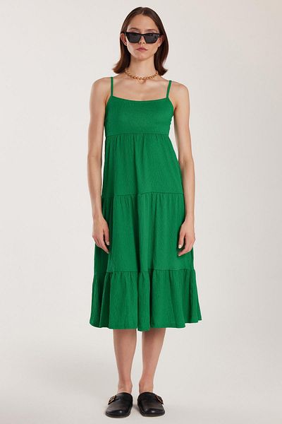 Tudors Rochie de damă, slim fit, subțire, cu bretele subțiri, cu decolteu în U, verde midi