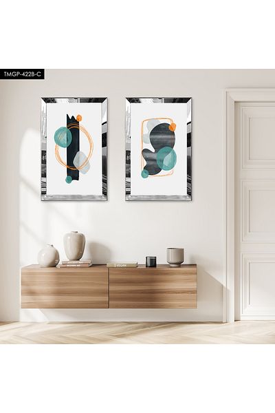 Zevahir Mobilya Dekorasyon SET DE TABLĂ MDF DUALĂ CU FORME ABSTRACTE CULORI CU CADRU DE PLEXY CU Oglindă SILVER FOND ALB