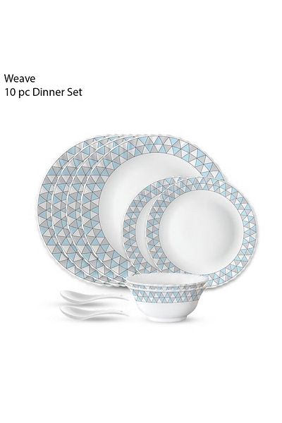 British Chef 10Piece Weave Opalware Dinner Set, 4 Dinner Plates,2 Side Plates, 2 Bowls, 2 Spoons, Dishwasher Safe