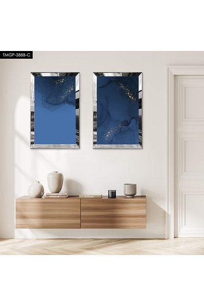 Zevahir Mobilya Dekorasyon SET DE MASA MDF DUBLA CU CADRU DE PLEXY CU OGLINDA SILVER FOND ALBASTRU ÎNCHIS