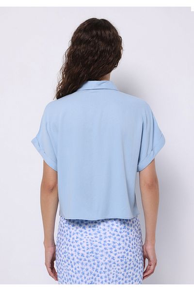 Colin's Regular Fit Shirt Neck Plain Women's Blue Short Sleeve Shirt