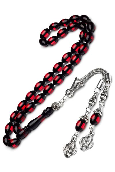 OTTOTESBİH Men's 7x11mm Red Vernier Scented Powder Amber Rosary