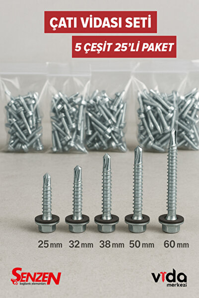 Şenzen Bağlantı Elemanları Çatı Vidası Seti – 25’li Paket (25mm-60mm Arası 5 ...
