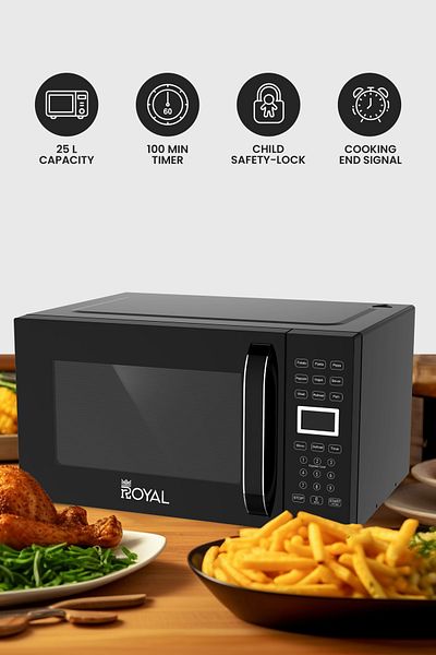 Royal فرن ميكروويف رقمي غشائي، ١٠ مستويات طاقة، مؤقت ٩٩.٩٩ دقيقة، قفل أمان للأطفال، Ra-25xdg