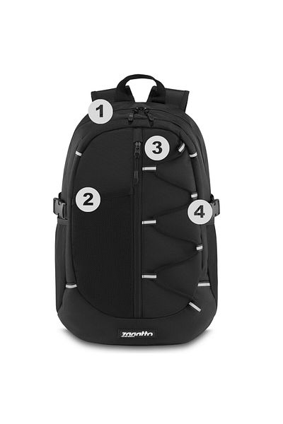 zagatto ® Unisex Backpack, Black, Waterproof, 30x16x43 Cm, Reflective, Travel/school, Zg918