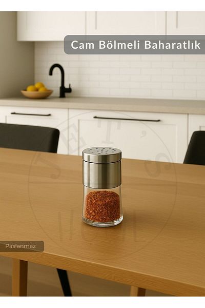 Jet's Home Stainless Spice Rack Glass Compartment Steel Pepper Shaker 11X5,5 cm