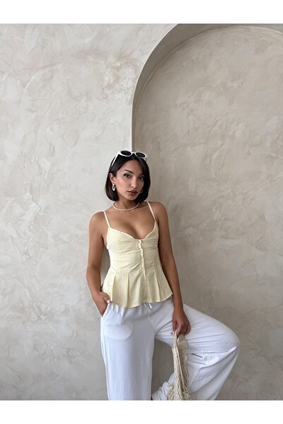 Miss Allos Γυναικεία ριγέ μπλούζα με λουράκι με κουμπί μπροστά