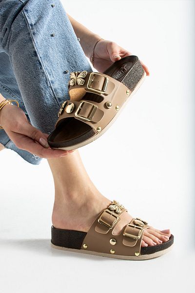 ALTUVATEKS Stylish and Comfortable Women's Slippers Stone Double Buckle Comfortable Sole Summer Slippers