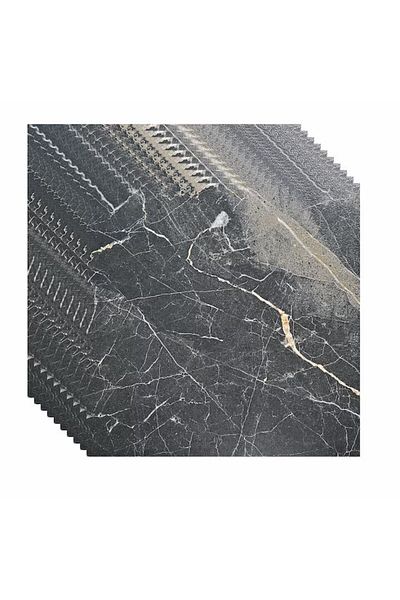 MACVI Set 24 placi autoadezive Macvi® podea, stil marmura negru dungi gri,PVC,7 x 45, 1,4 mm, Acoperire 5m