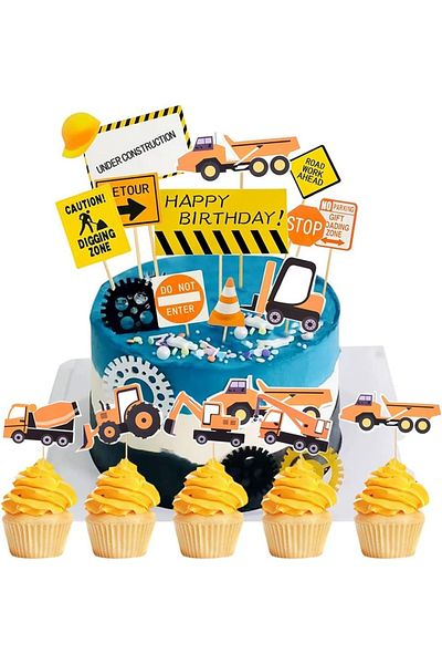 Simmpu Set of 75 Simmpu cake decorations, construction car model, paper, multicolor