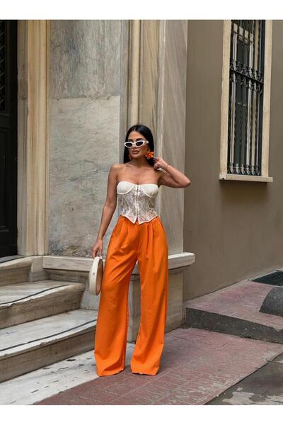 sajarsln Double Fabric Button Detailed Wide Leg Palazzo Trousers