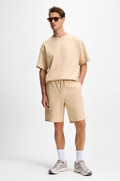 GRIMELANGE Bailey Men's Relaxed Fit Beige Shorts with Elastic Waist and Back Single Pocket Cord