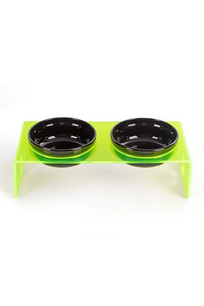 GOBYPET 2 Pack Green Plexi Decorative Cat and Dog Ceramic Food & Water Bowl Mat Gift