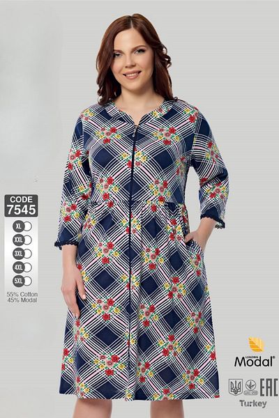 ROMEO LİFE Women's Large Size Cotton Modal Fabric Zippered Patterned Summer Dress 7545