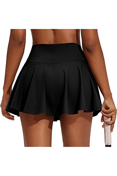 LADY HAZAL High Waist Black Tennis Skirt - Slimfit Double Layer Sports Shorts